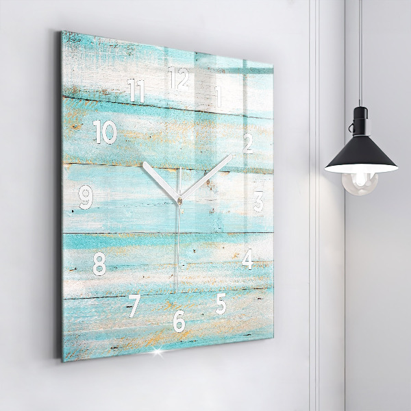 Square glass wall clock Blue boards