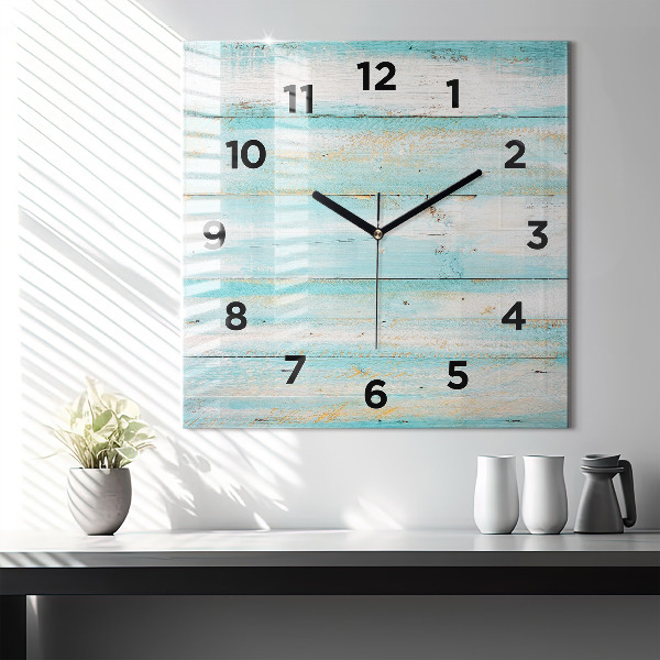 Square glass wall clock Blue boards
