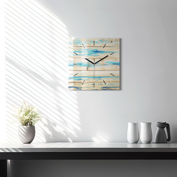 Square glass wall clock Scratched wood