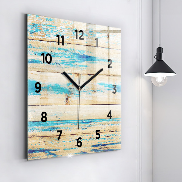 Square glass wall clock Scratched wood