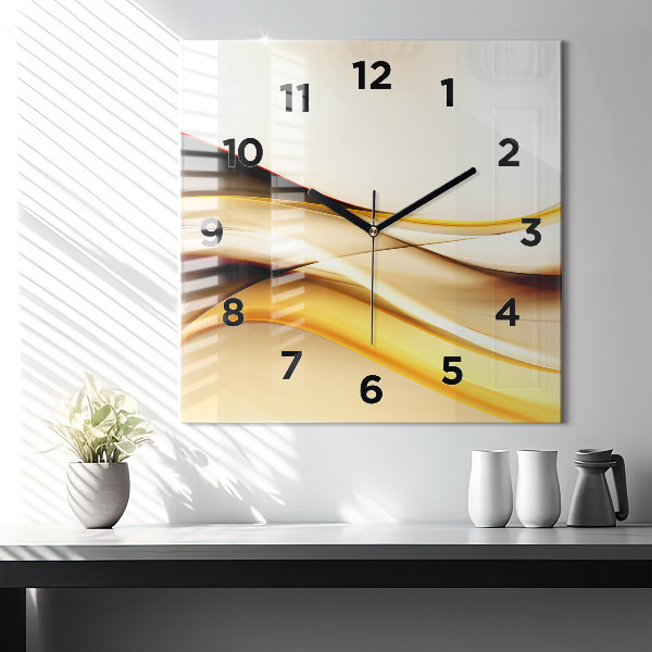 Square glass wall clock Abstract wave