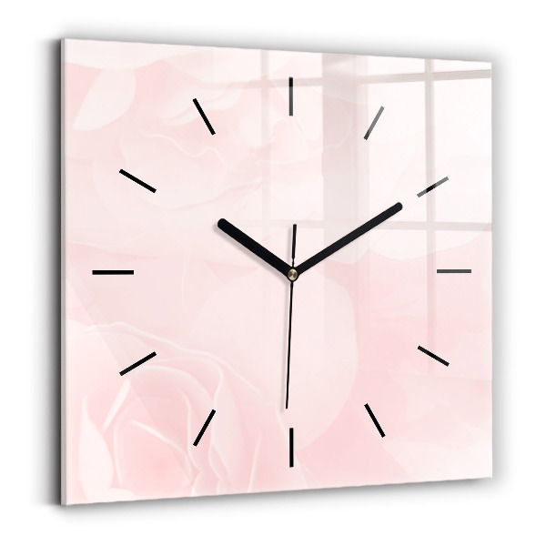 Square glass wall clock Blooming roses