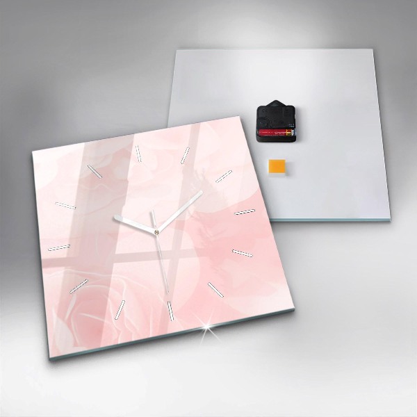 Square glass wall clock Blooming roses