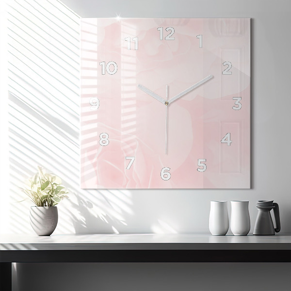 Square glass wall clock Blooming roses