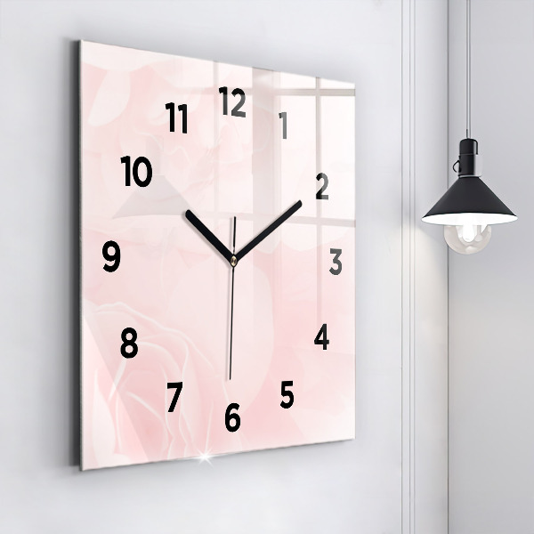 Square glass wall clock Blooming roses