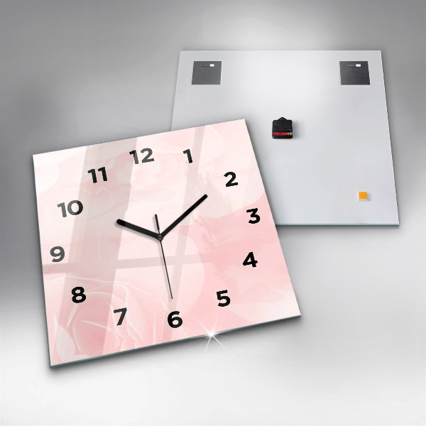 Square glass wall clock Blooming roses