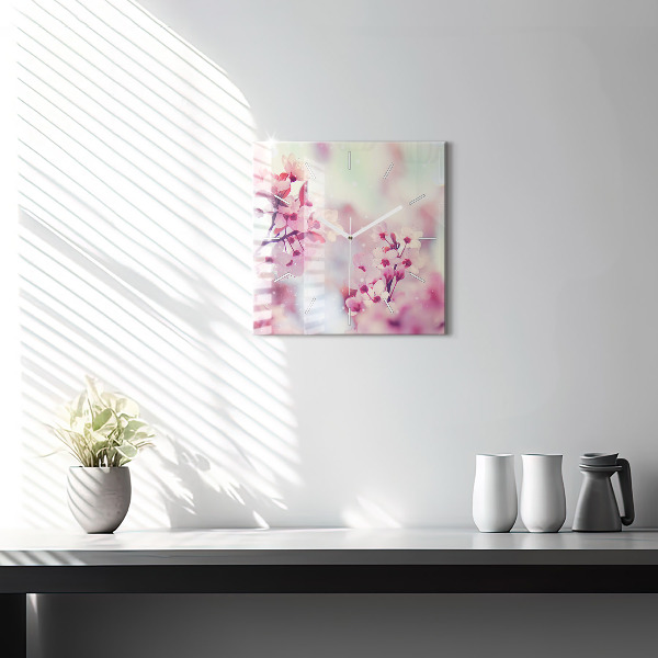 Square glass wall clock Spring flowers