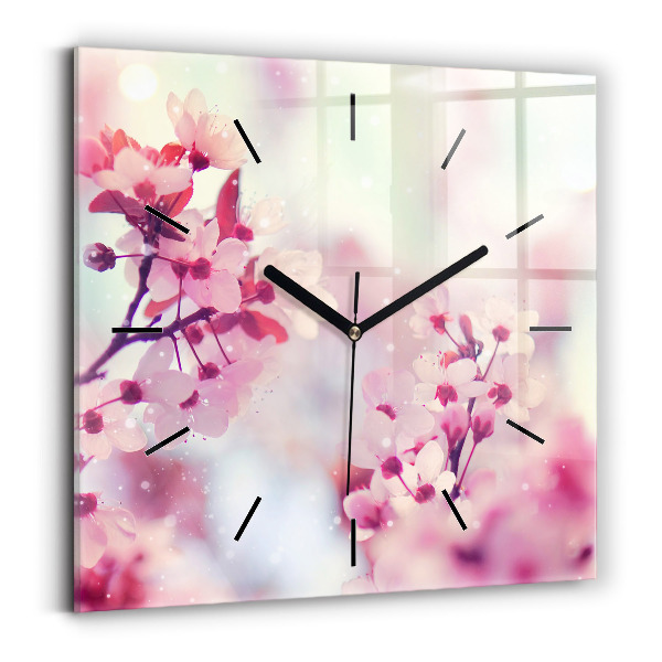 Square glass wall clock Spring flowers