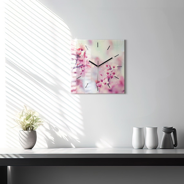 Square glass wall clock Spring flowers
