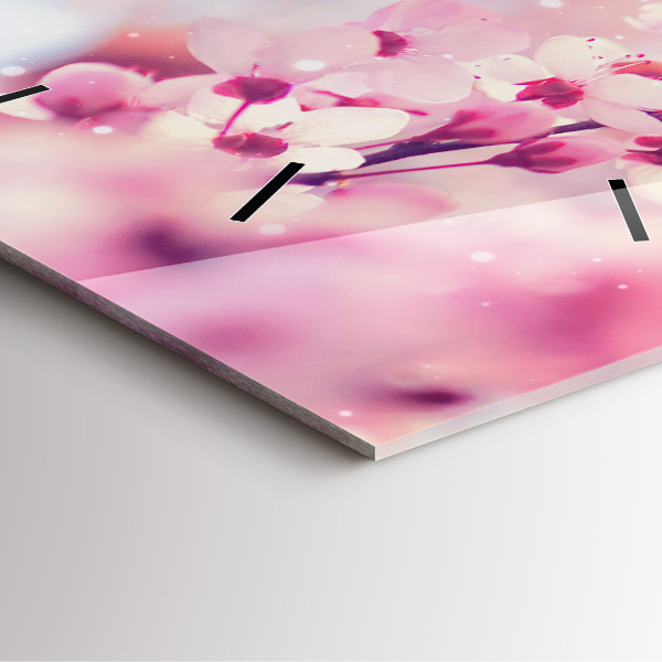 Square glass wall clock Spring flowers