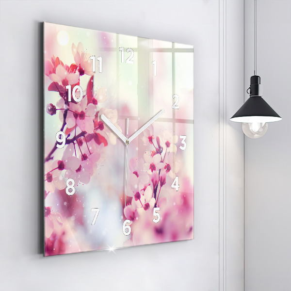 Square glass wall clock Spring flowers