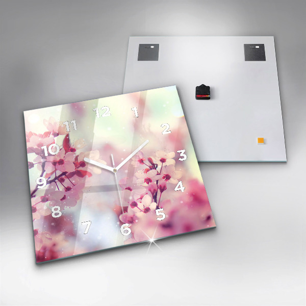 Square glass wall clock Spring flowers