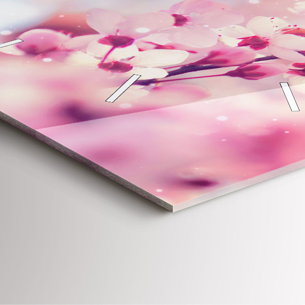 Square glass wall clock Spring flowers