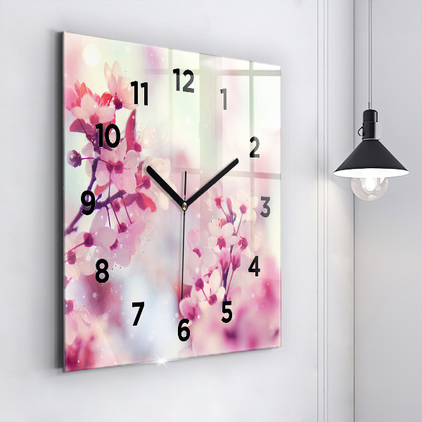 Square glass wall clock Spring flowers