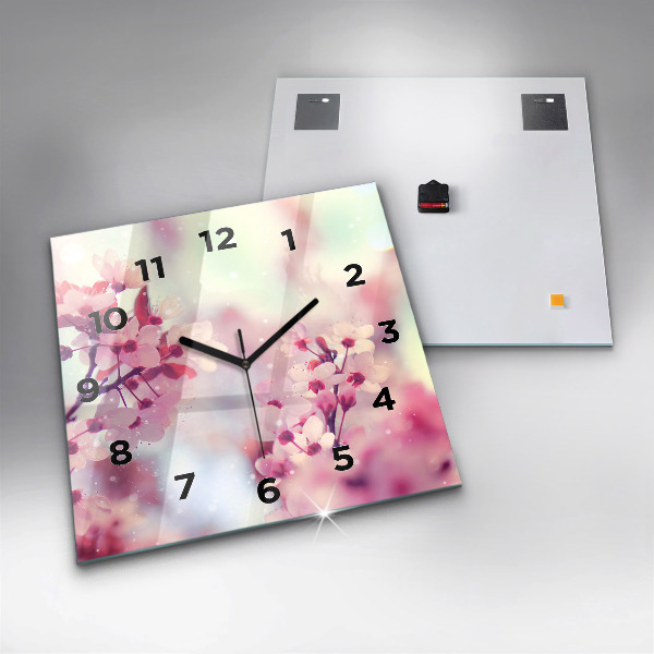 Square glass wall clock Spring flowers