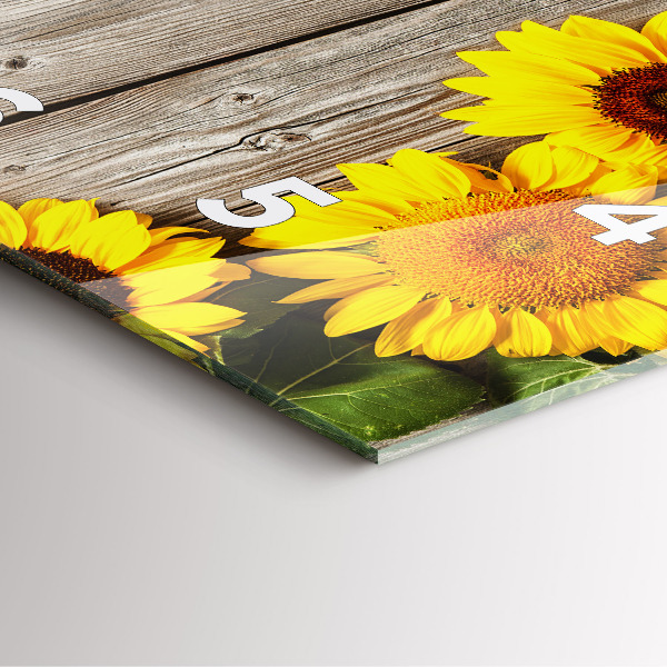 Square glass wall clock Sunflowers on boards