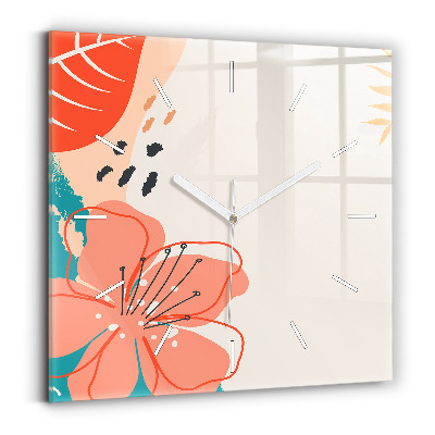 Square glass wall clock Hawaiian plants