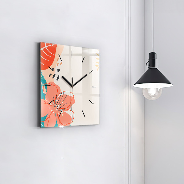 Square glass wall clock Hawaiian plants