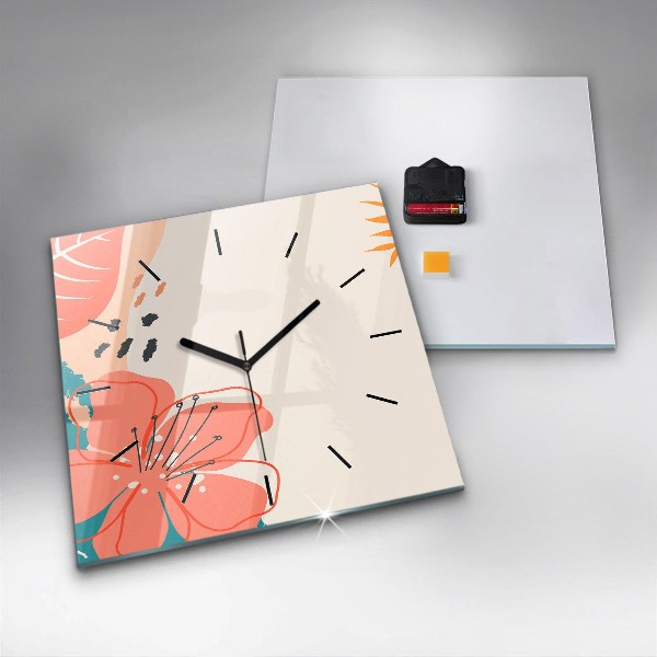 Square glass wall clock Hawaiian plants