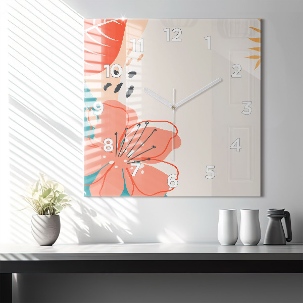 Square glass wall clock Hawaiian plants