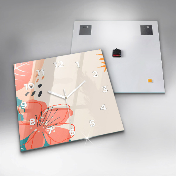Square glass wall clock Hawaiian plants