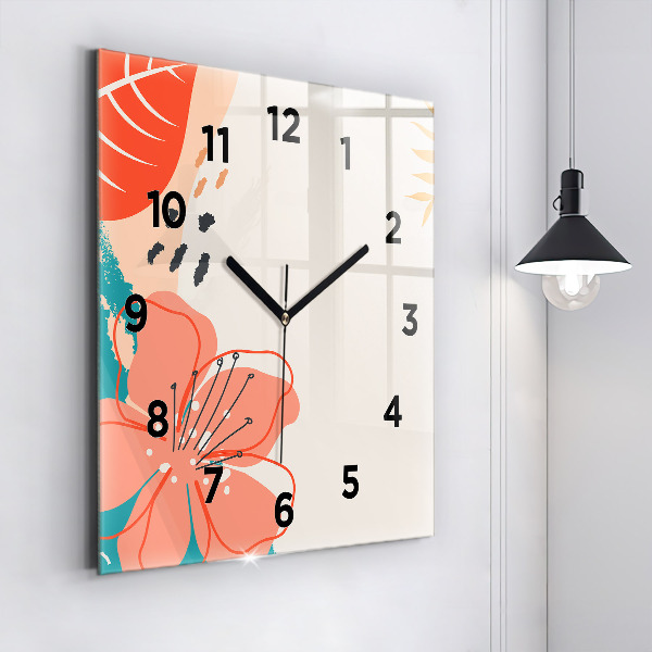 Square glass wall clock Hawaiian plants
