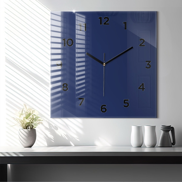 Square glass wall clock Navy blue color