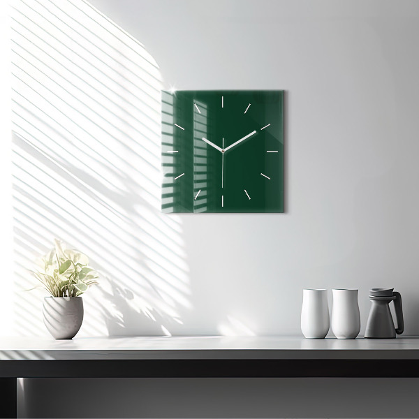 Square glass wall clock Color bottle green