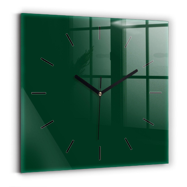 Square glass wall clock Color bottle green