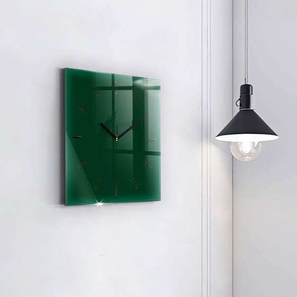 Square glass wall clock Color bottle green