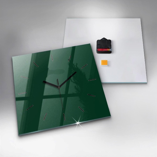 Square glass wall clock Color bottle green