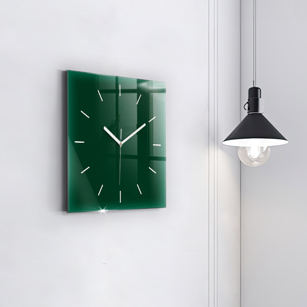 Square glass wall clock Color bottle green