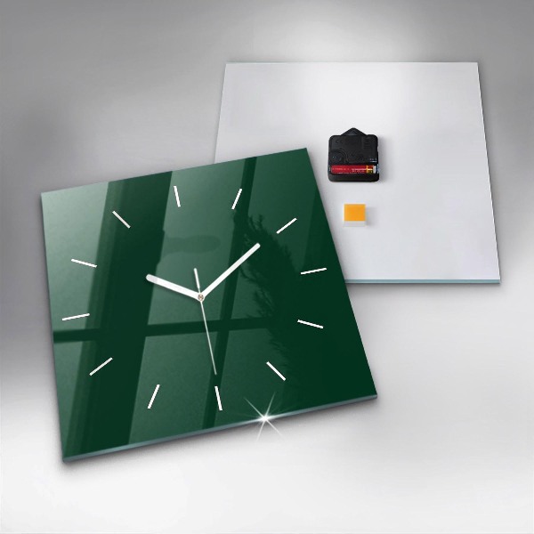 Square glass wall clock Color bottle green