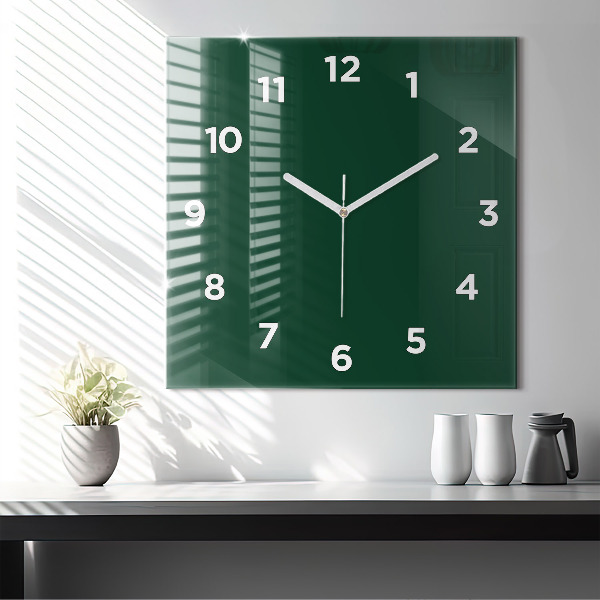 Square glass wall clock Color bottle green