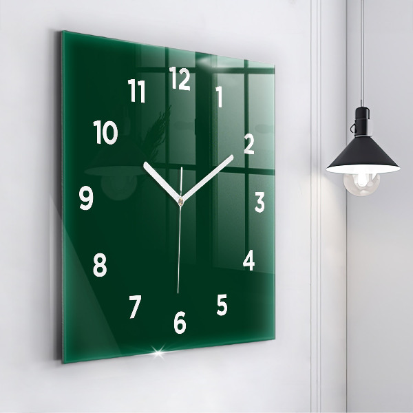 Square glass wall clock Color bottle green