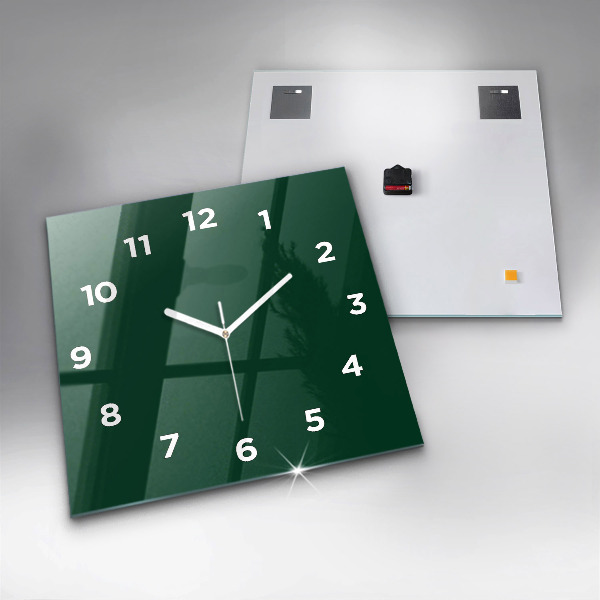 Square glass wall clock Color bottle green
