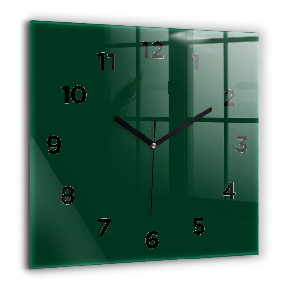 Square glass wall clock Color bottle green