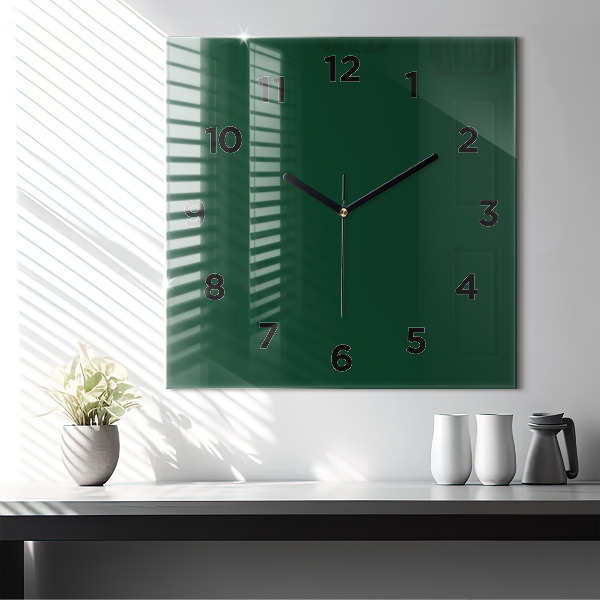 Square glass wall clock Color bottle green