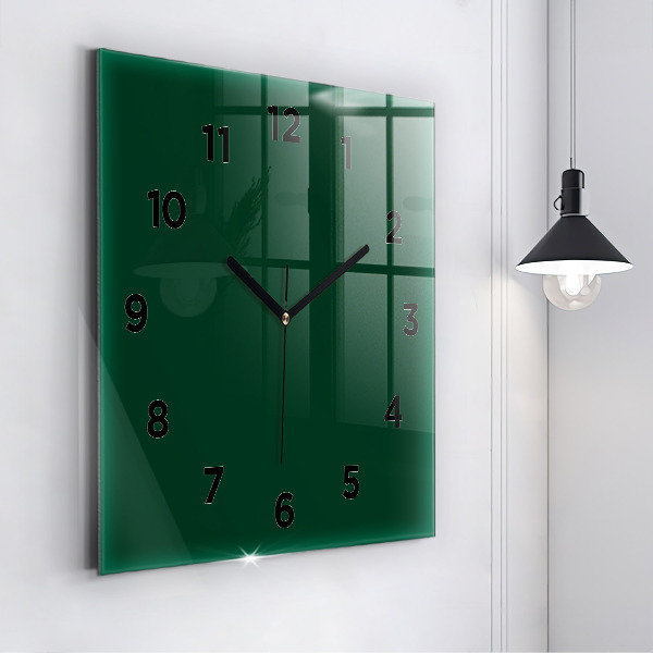 Square glass wall clock Color bottle green