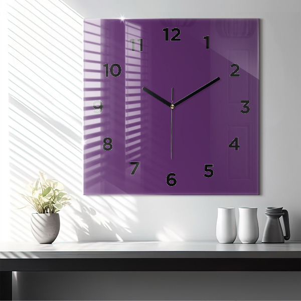 Square glass wall clock Violet