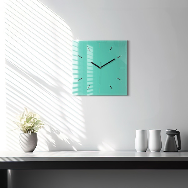 Square glass wall clock Turquoise