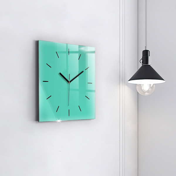 Square glass wall clock Turquoise