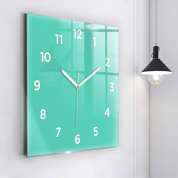 Square glass wall clock Turquoise
