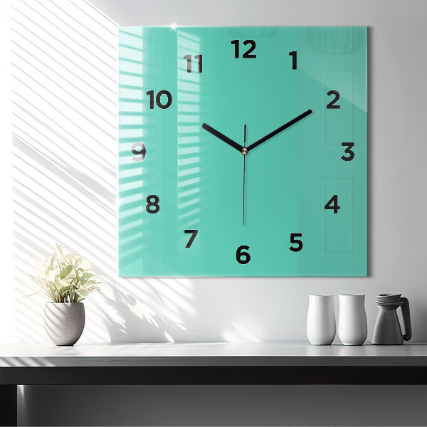 Square glass wall clock Turquoise