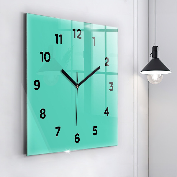 Square glass wall clock Turquoise