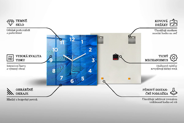 Square glass wall clock Blue