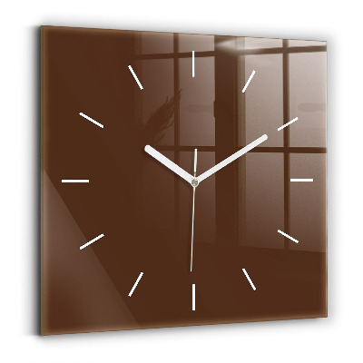 Square glass wall clock Brown