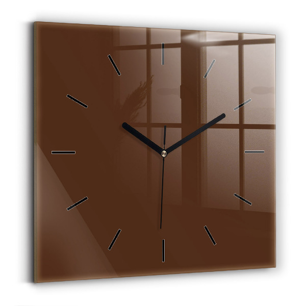 Square glass wall clock Brown