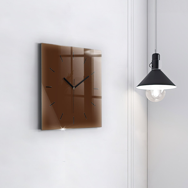 Square glass wall clock Brown