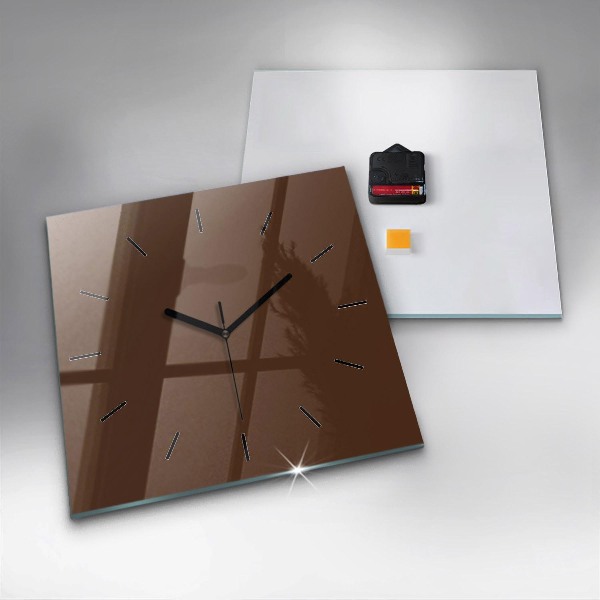 Square glass wall clock Brown